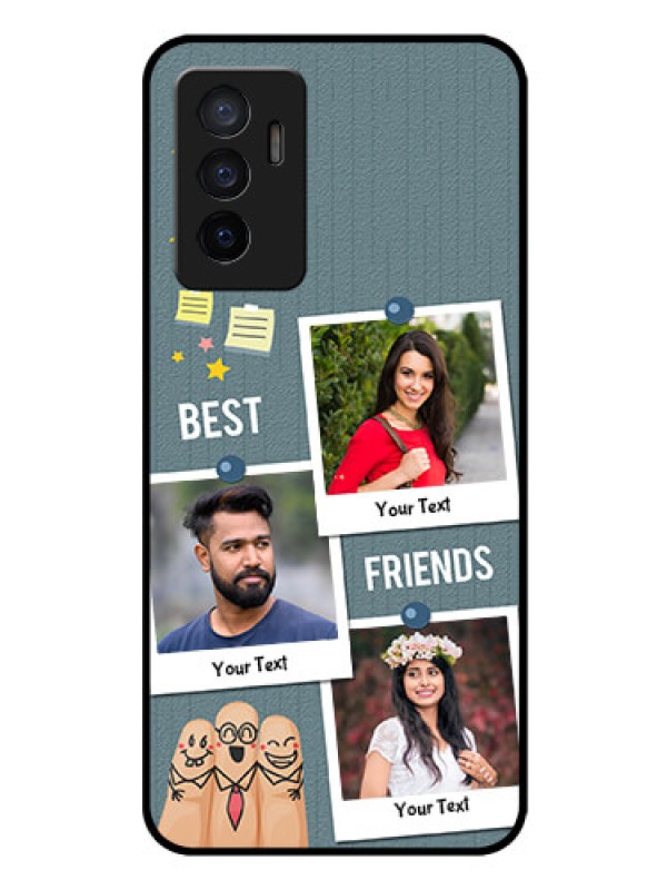 Custom Vivo Y75 4G Personalized Glass Phone Case - Sticky Frames and Friendship Design