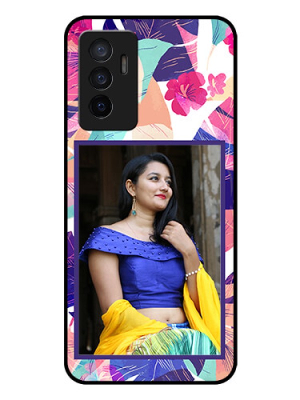 Custom Vivo Y75 4G Custom Glass Mobile Case - Abstract Floral Design