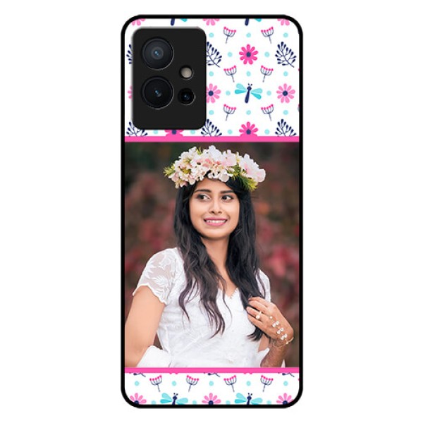 Vivo Y75 5G Photo Printing on Glass Case - Colorful Flower Design