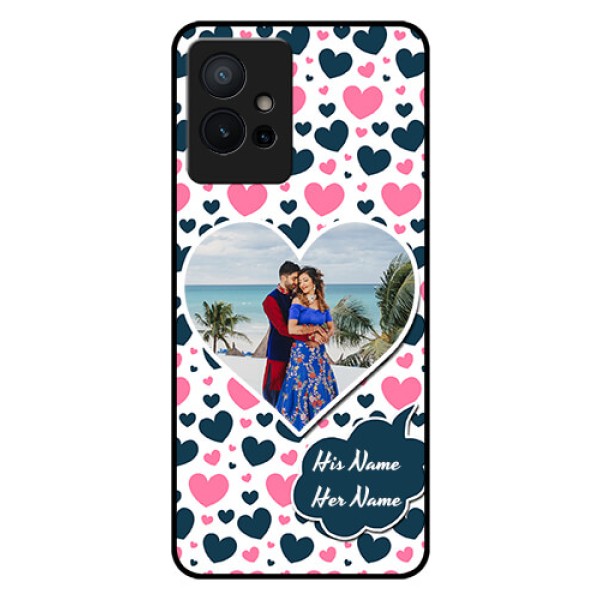 Vivo Y75 5G Custom Glass Phone Case - Pink & Blue Heart Design