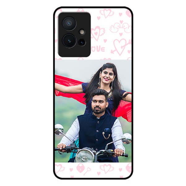 Vivo Y75 5G Custom Glass Mobile Case - Pink Flying Heart Design