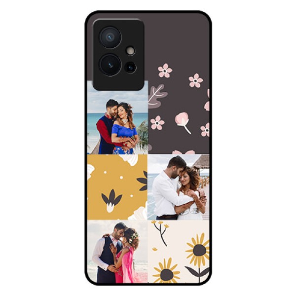 Vivo Y75 5G Photo Printing on Glass Case - 3 Images with Floral Design Vivo Y75 5G Photo Printing on Glass Case - 3 Images with Floral Design