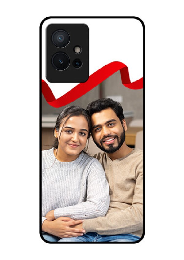 Vivo Y75 5G Photo Printing on Glass Case - Red Ribbon Frame Design