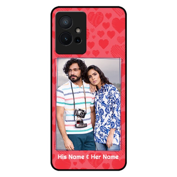 Vivo Y75 5G Photo Printing on Glass Case - with Red Heart Symbols Design Vivo Y75 5G Photo Printing on Glass Case - with Red Heart Symbols Design