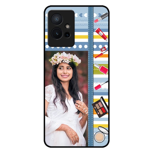 Vivo Y75 5G Personalized Glass Phone Case - Makeup Icons Design