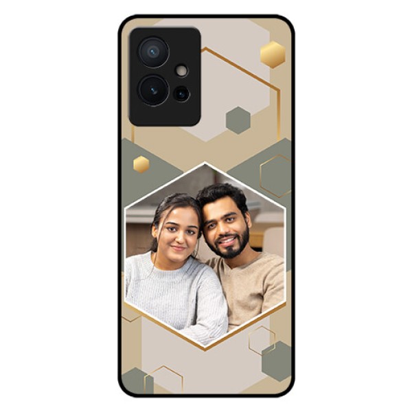 Vivo Y75 5G Photo Printing on Glass Case - Stylish Hexagon Pattern Design