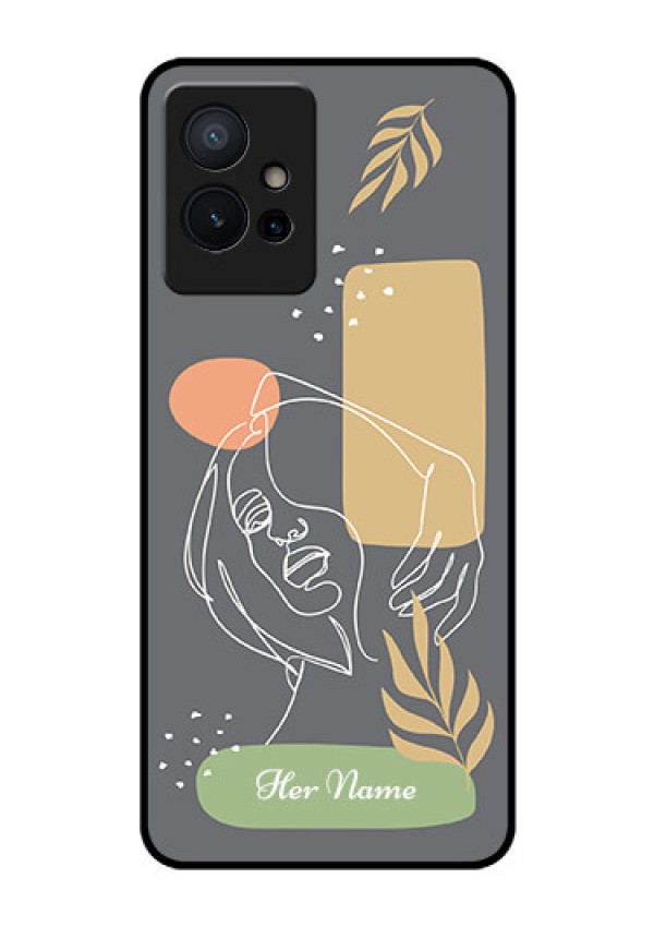 Vivo Y75 5G Custom Glass Phone Case - Gazing Woman line art Design