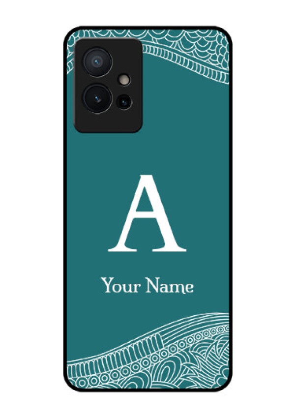 Vivo Y75 5G Personalized Glass Phone Case - line art pattern with custom name Design