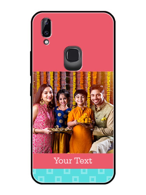 Custom Vivo Y83 Pro Personalized Glass Phone Case  - Peach & Blue Color Design