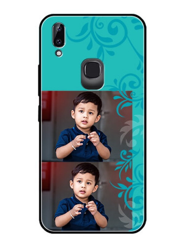 Custom Vivo Y83 Pro Personalized Glass Phone Case  - with Photo and Green Floral Design 