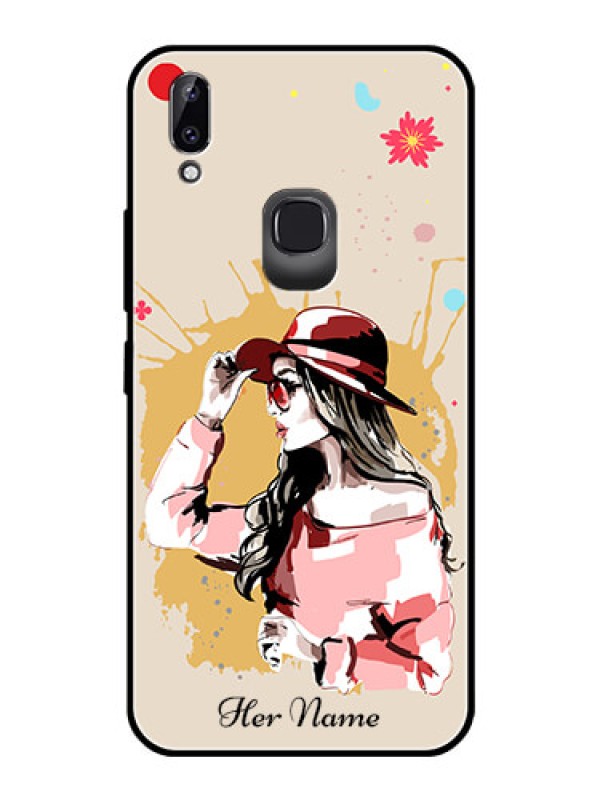 Custom Vivo Y83 Pro Photo Printing on Glass Case - Women with pink hat Design
