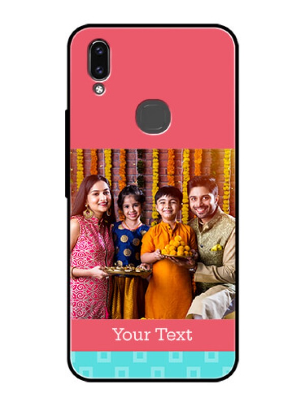 Custom Vivo Y85 Personalized Glass Phone Case - Peach & Blue Color Design