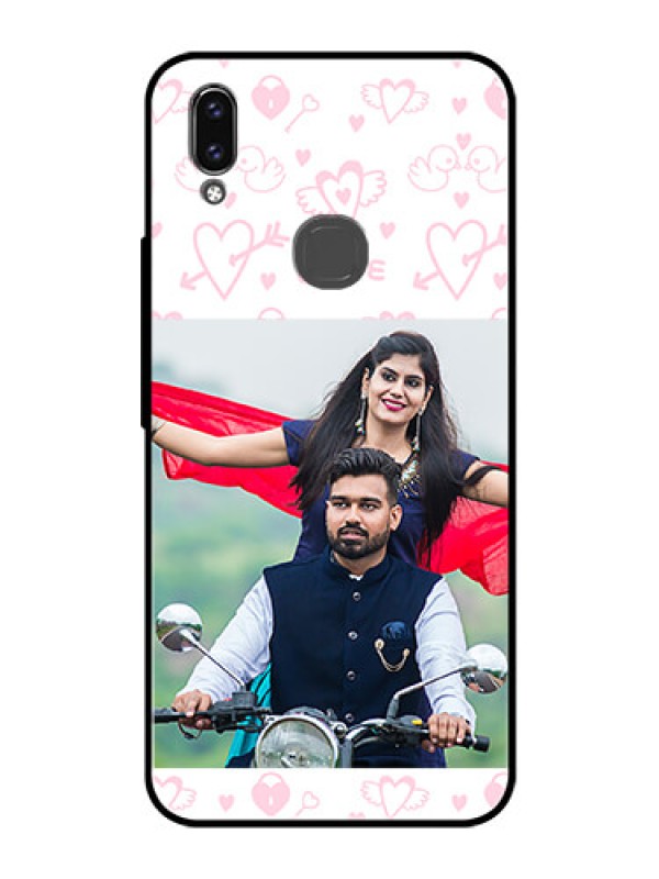 Custom Vivo Y85 Custom Glass Mobile Case - Pink Flying Heart Design