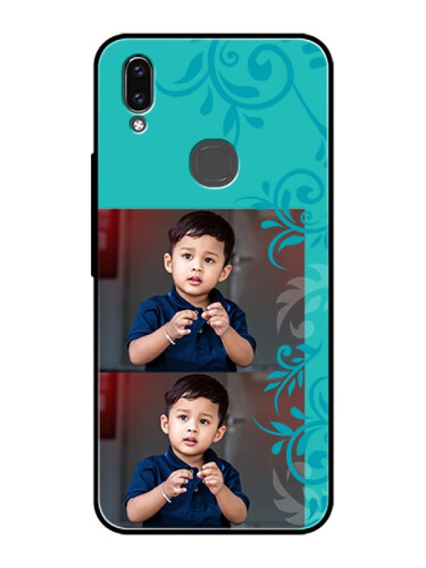 Custom Vivo Y85 Personalized Glass Phone Case - with Photo and Green Floral Design
