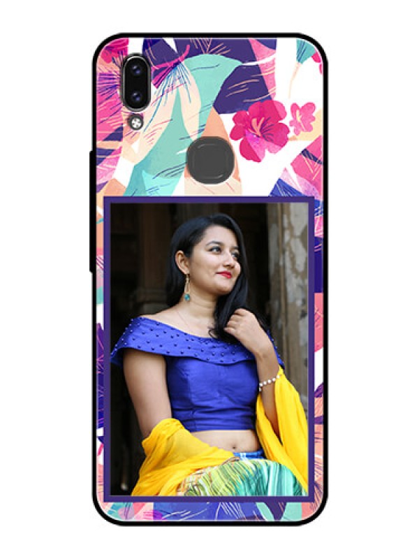 Custom Vivo Y85 Custom Glass Mobile Case - Abstract Floral Design