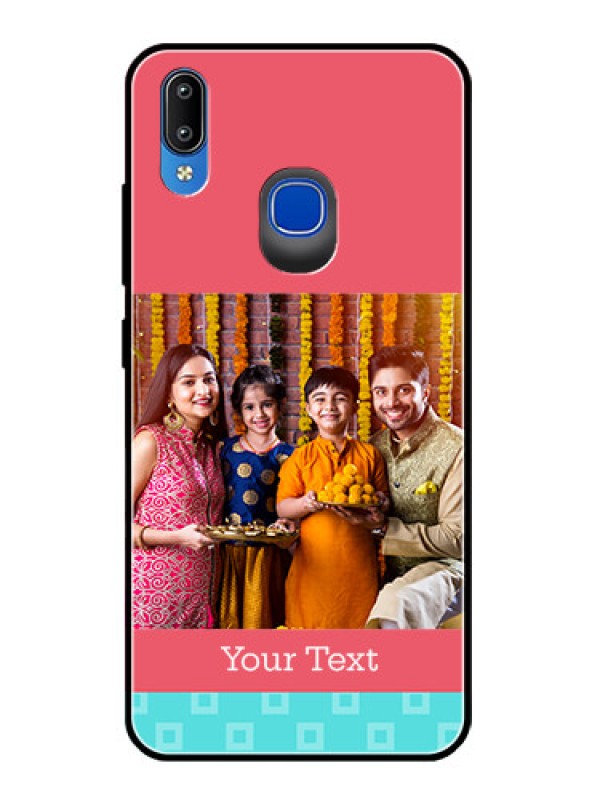 Custom Vivo Y91 Personalized Glass Phone Case  - Peach & Blue Color Design