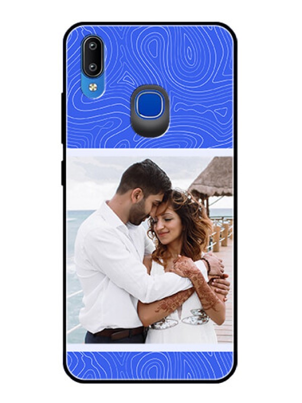 Custom Vivo Y91 Custom Glass Mobile Case - Curved line art with blue and white Design