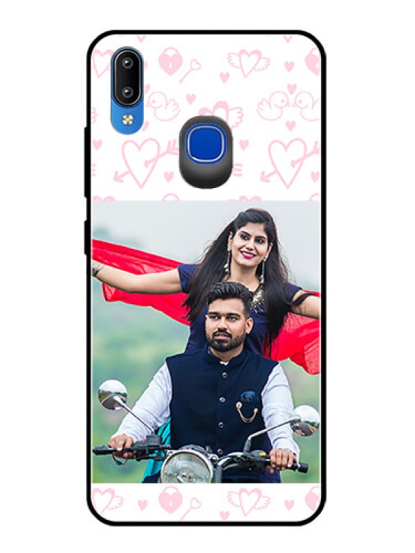 Custom Vivo Y93 Custom Glass Mobile Case  - Pink Flying Heart Design