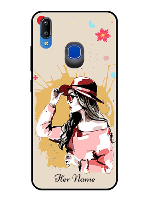Custom Vivo Y93 Photo Printing on Glass Case - Women with pink hat Design