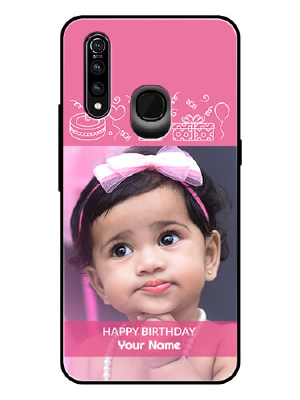 Custom Vivo Z1 Pro Photo Printing on Glass Case  - with Birthday Line Art Design