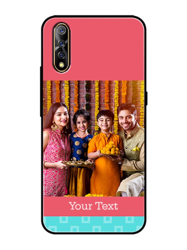 Custom Vivo Z1x Personalized Glass Phone Case  - Peach & Blue Color Design