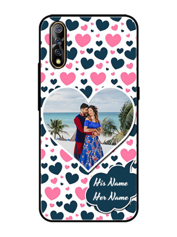 Custom Vivo Z1x Custom Glass Phone Case  - Pink & Blue Heart Design