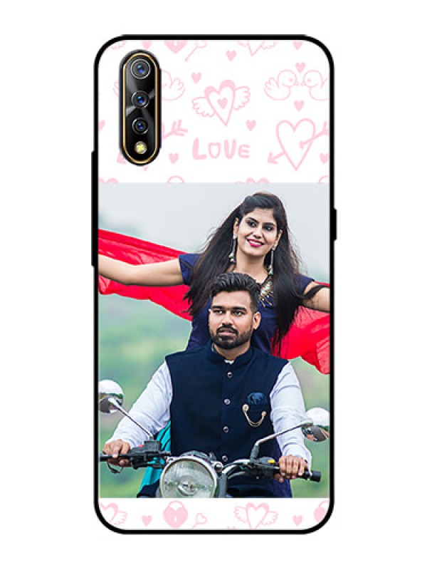 Custom Vivo Z1x Custom Glass Mobile Case  - Pink Flying Heart Design