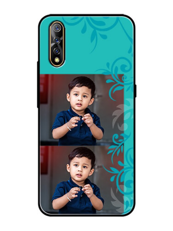 Custom Vivo Z1x Personalized Glass Phone Case  - with Photo and Green Floral Design 
