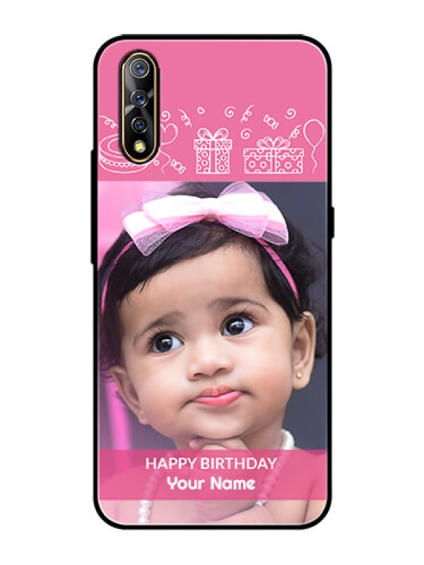 Custom Vivo Z1x Photo Printing on Glass Case  - with Birthday Line Art Design