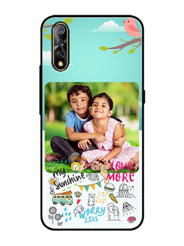 Custom Vivo Z1x Photo Printing on Glass Case  - Doodle love Design