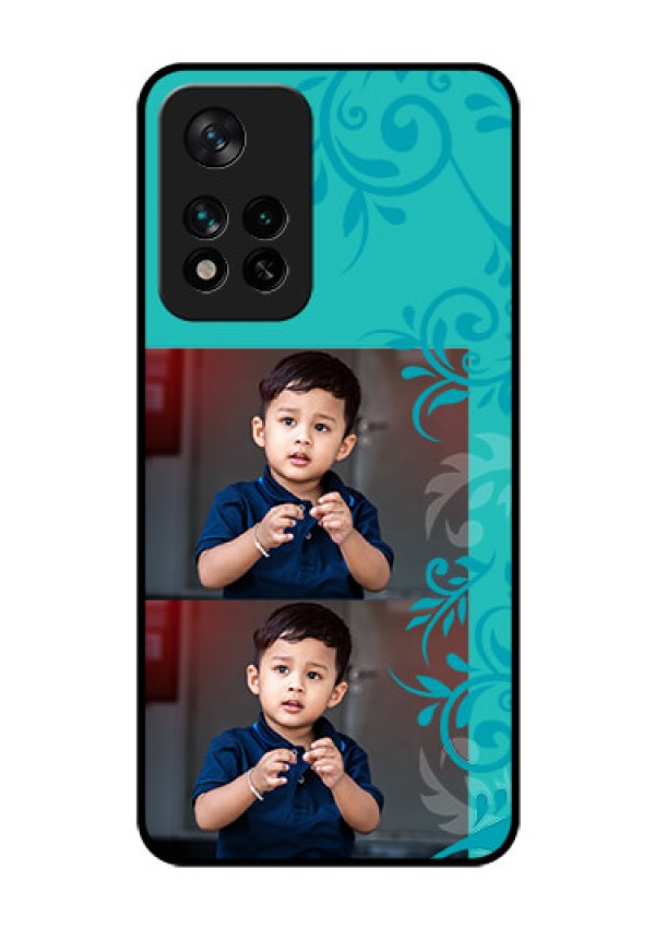 Xiaomi 11I Hypercharge 5G Personalized Glass Phone Case - with Photo and Green Floral Design