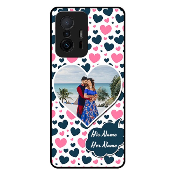 Xiaomi 11T Pro 5G Custom Glass Phone Case - Pink & Blue Heart Design