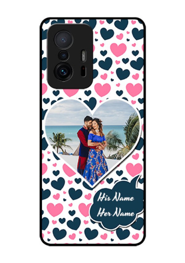 Xiaomi 11T Pro 5G Custom Glass Phone Case - Pink & Blue Heart Design