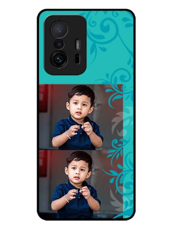 Custom Xiaomi 11T Pro 5G Personalized Glass Phone Case - with Photo and Green Floral Design