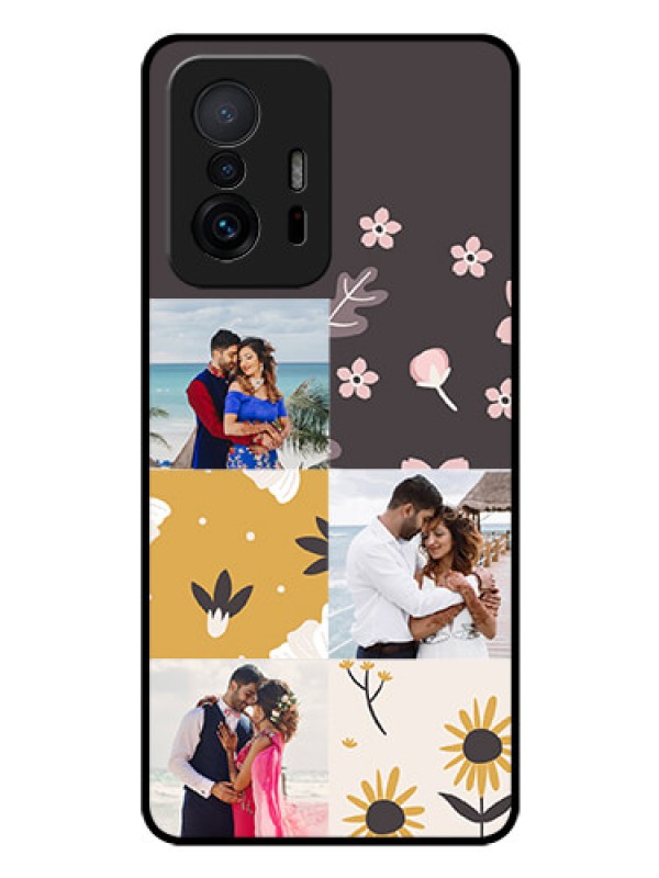 Custom Xiaomi 11T Pro 5G Photo Printing on Glass Case - 3 Images with Floral Design