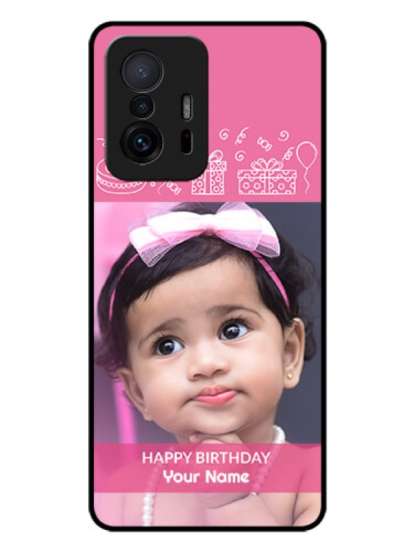 Custom Xiaomi 11T Pro 5G Photo Printing on Glass Case - with Birthday Line Art Design