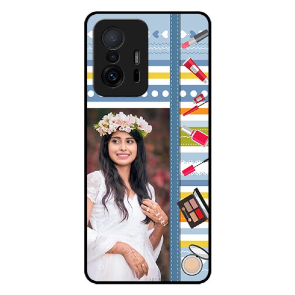 Xiaomi 11T Pro 5G Personalized Glass Phone Case - Makeup Icons Design
