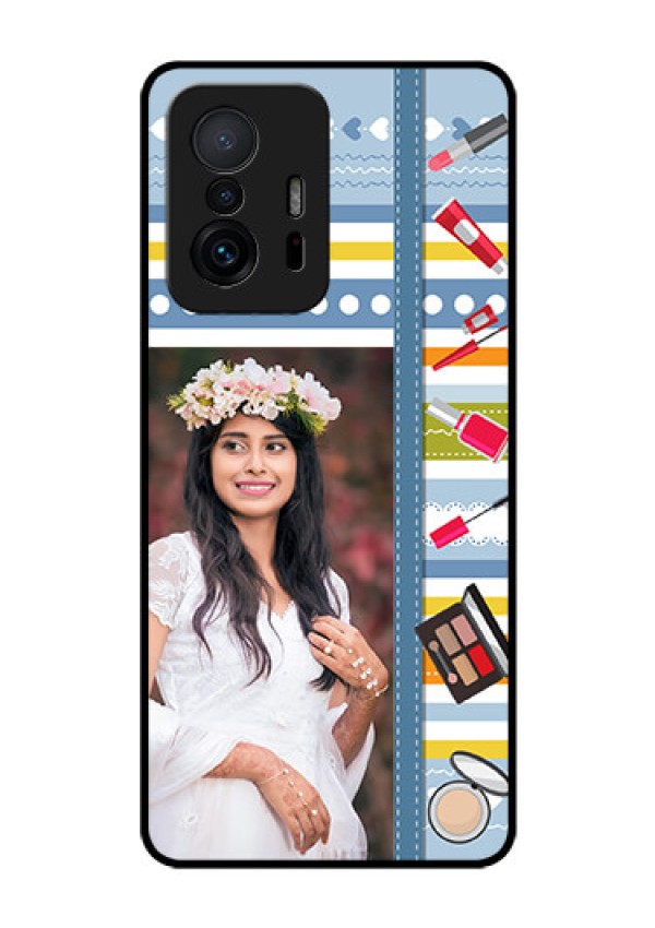 Xiaomi 11T Pro 5G Personalized Glass Phone Case - Makeup Icons Design