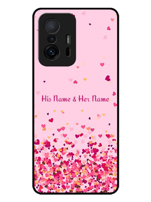 Custom Xiaomi 11T Pro 5G Photo Printing on Glass Case - Floating Hearts Design