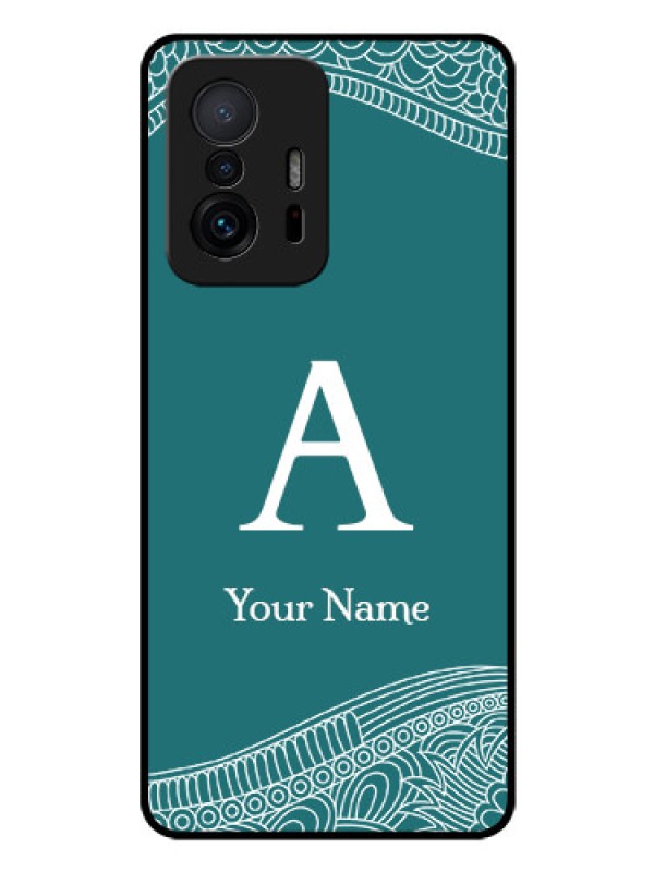 Custom Xiaomi 11T Pro 5G Personalized Glass Phone Case - line art pattern with custom name Design