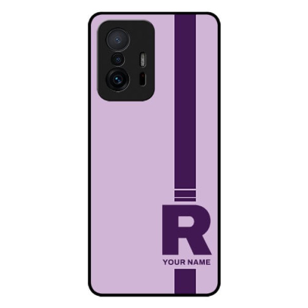 Xiaomi 11T Pro 5G Photo Printing on Glass Case - Simple dual tone stripe with name Design