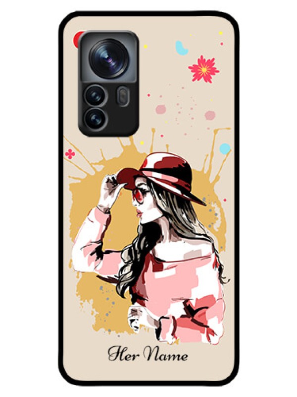 Custom Xiaomi 12 Pro 5G Photo Printing on Glass Case - Women with pink hat Design