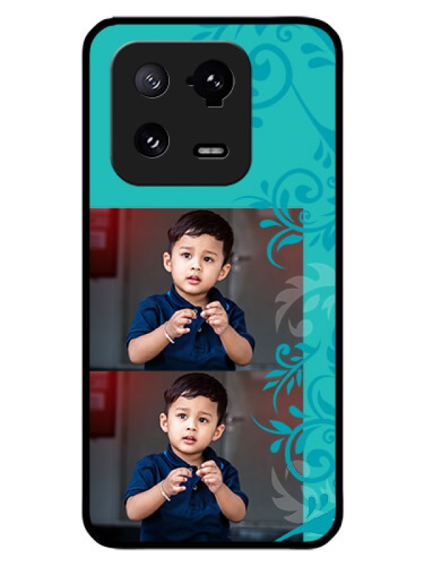 Custom Xiaomi 13 Pro 5G Personalized Glass Phone Case - with Photo and Green Floral Design