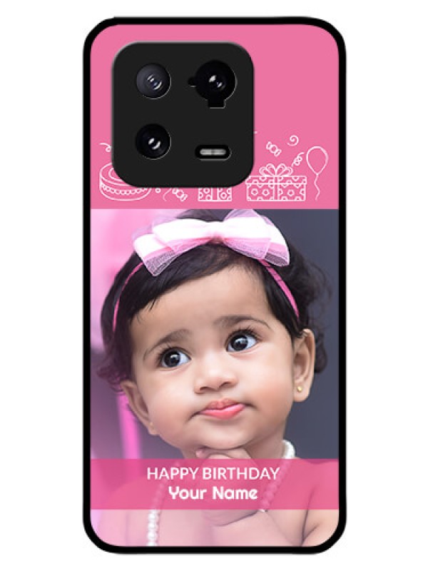 Custom Xiaomi 13 Pro 5G Photo Printing on Glass Case - with Birthday Line Art Design