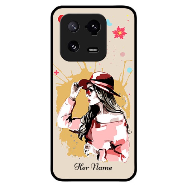 Xiaomi 13 Pro 5G Photo Printing on Glass Case - Women with pink hat Design Xiaomi 13 Pro 5G Photo Printing on Glass Case - Women with pink hat Design