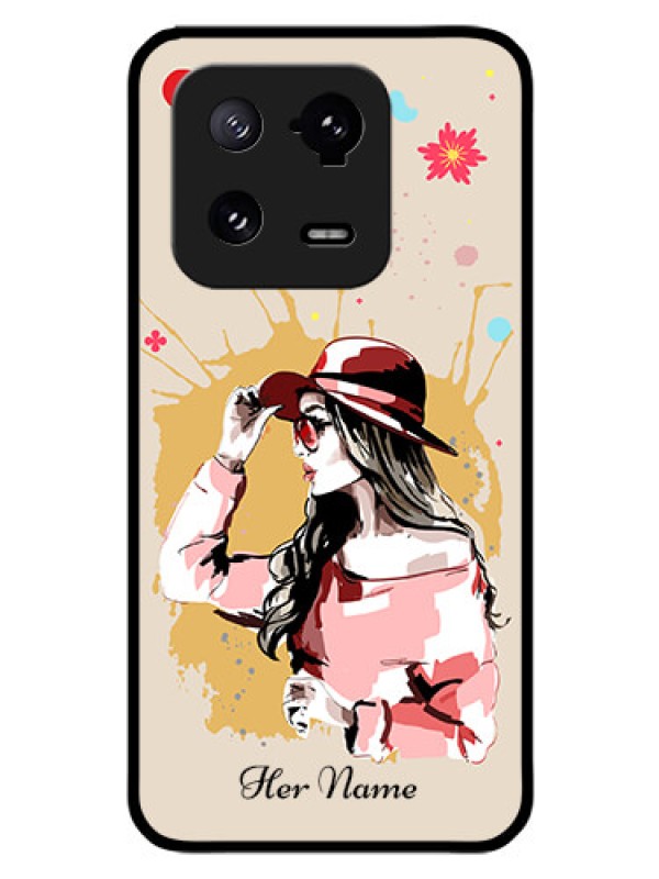 Custom Xiaomi 13 Pro 5G Photo Printing on Glass Case - Women with pink hat Design