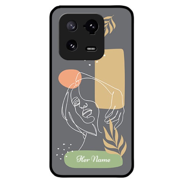 Xiaomi 13 Pro 5G Custom Glass Phone Case - Gazing Woman line art Design Xiaomi 13 Pro 5G Custom Glass Phone Case - Gazing Woman line art Design