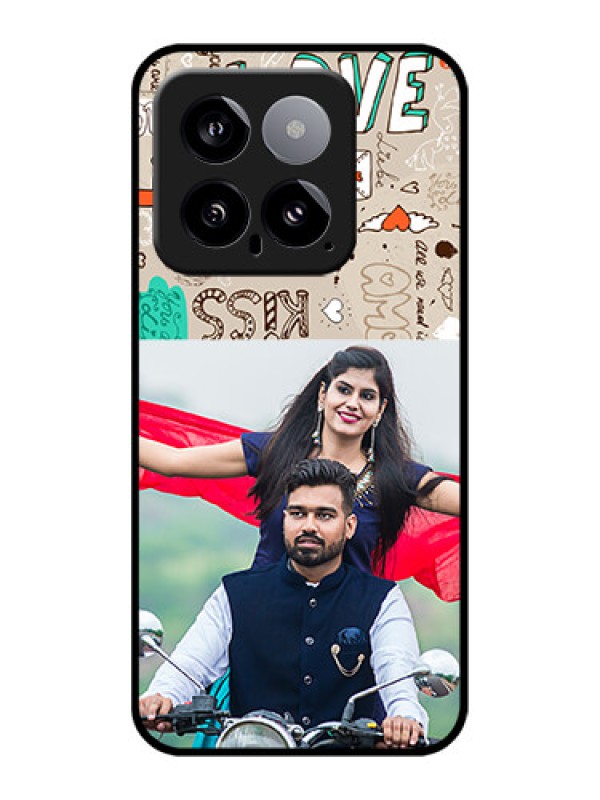 Custom Xiaomi 14 5G Custom Glass Phone Case - Love Doodle Pattern
