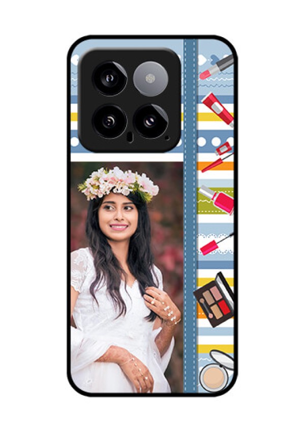 Xiaomi 14 5G Custom Glass Phone Case - Makeup Icons Design