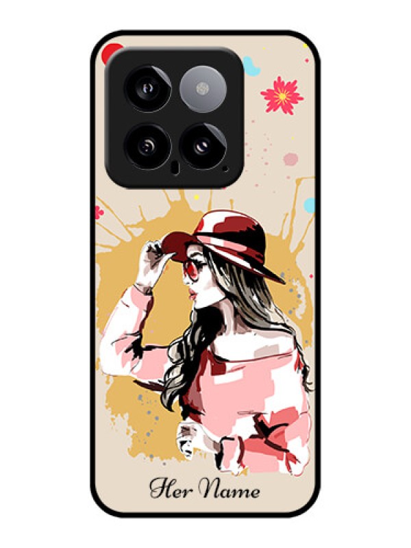 Custom Xiaomi 14 5G Custom Glass Phone Case - Women With Pink Hat Design